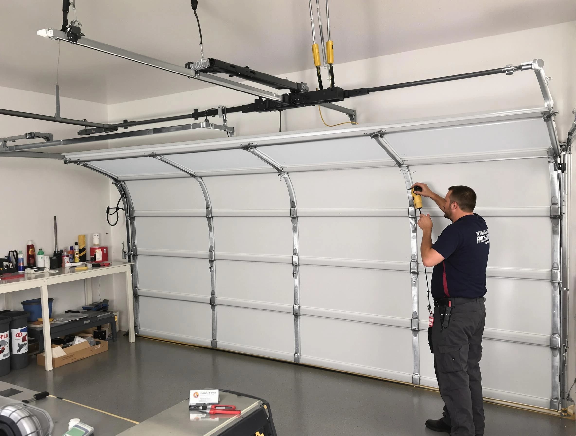 Methuen Town Garage Door Repair certified technician performing overhead door system repair in Methuen Town