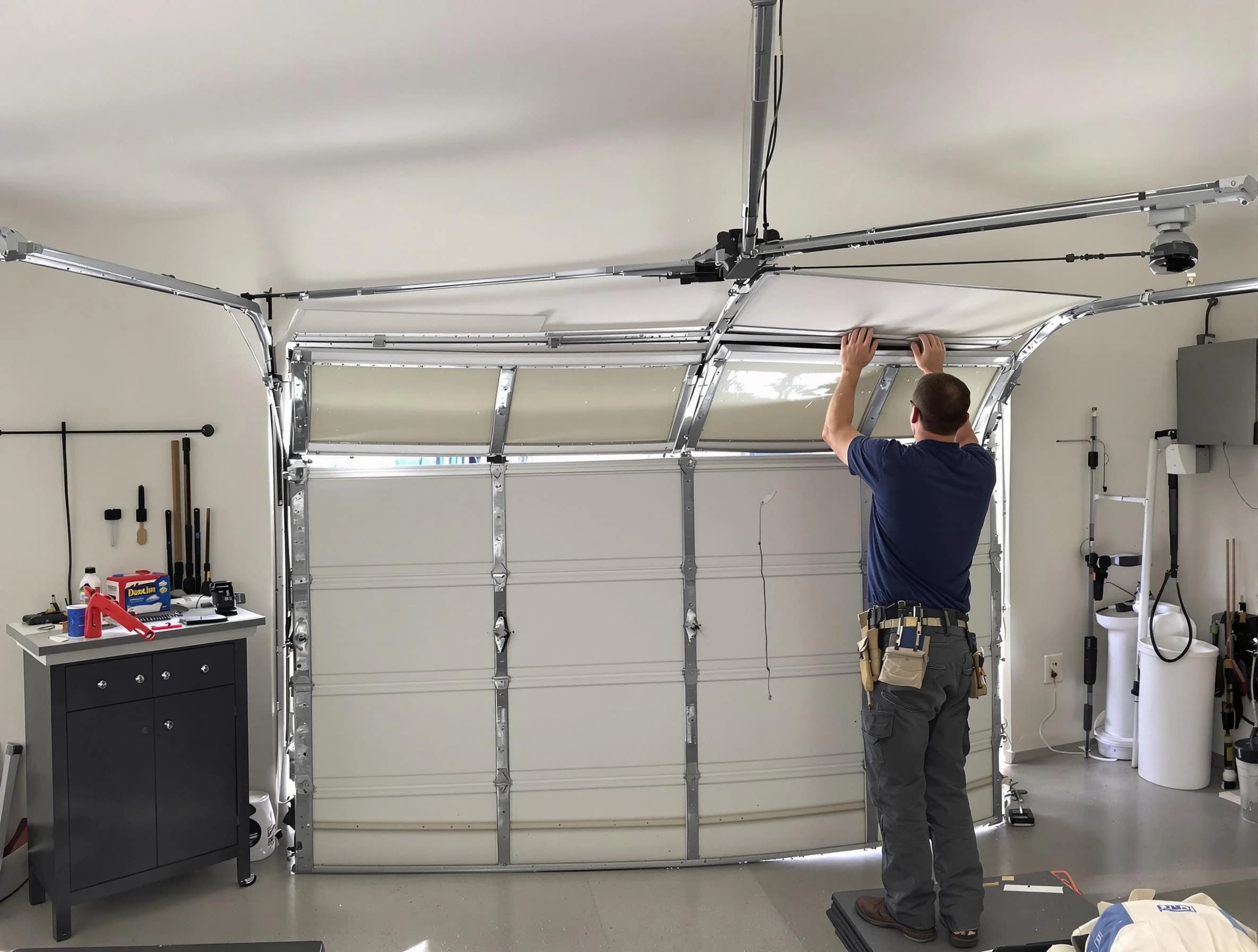 Methuen Town Garage Door Repair specialist performing precise section replacement on Methuen Town garage door