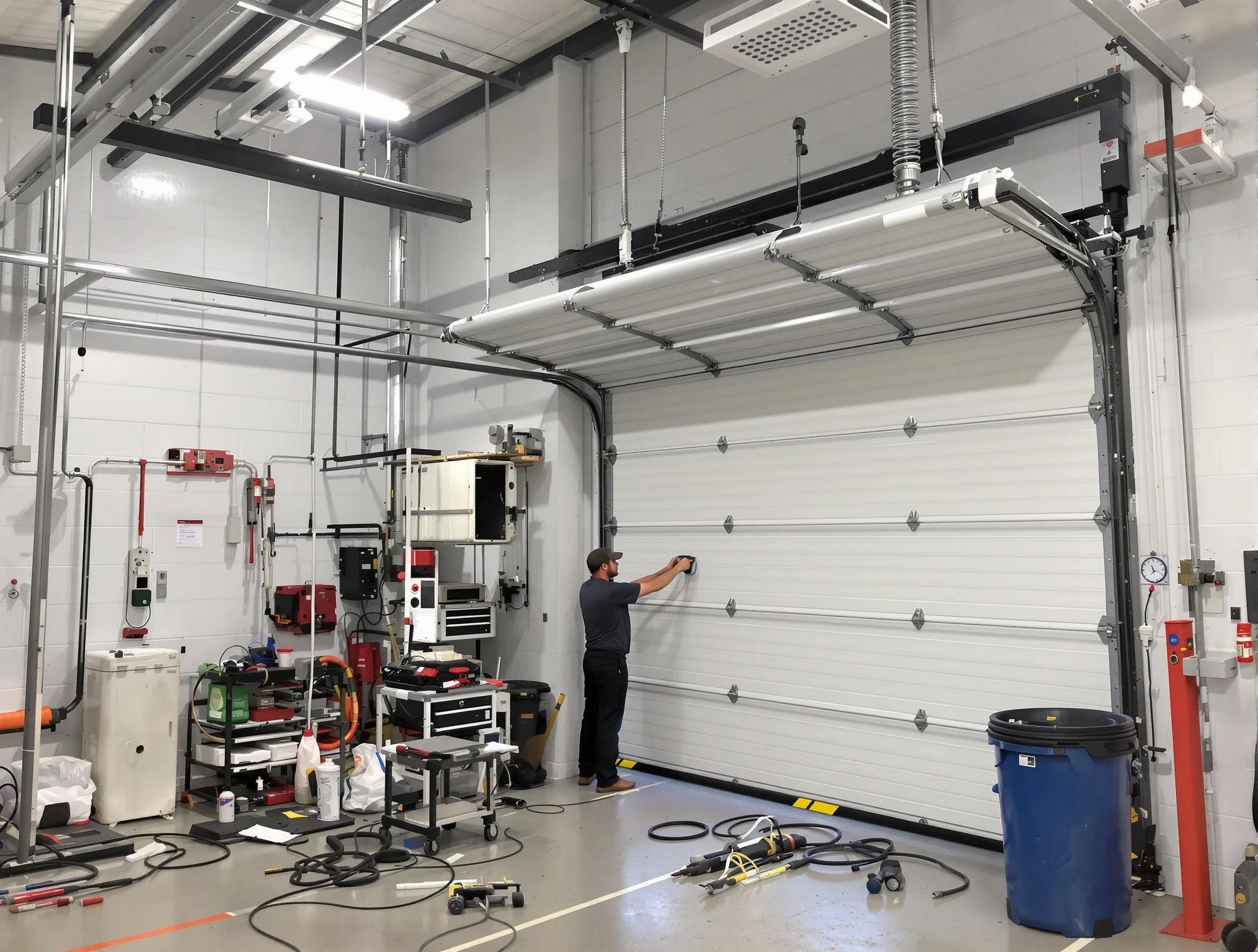 Methuen Town Garage Door Repair certified technician performing commercial door repair at a Methuen Town business facility