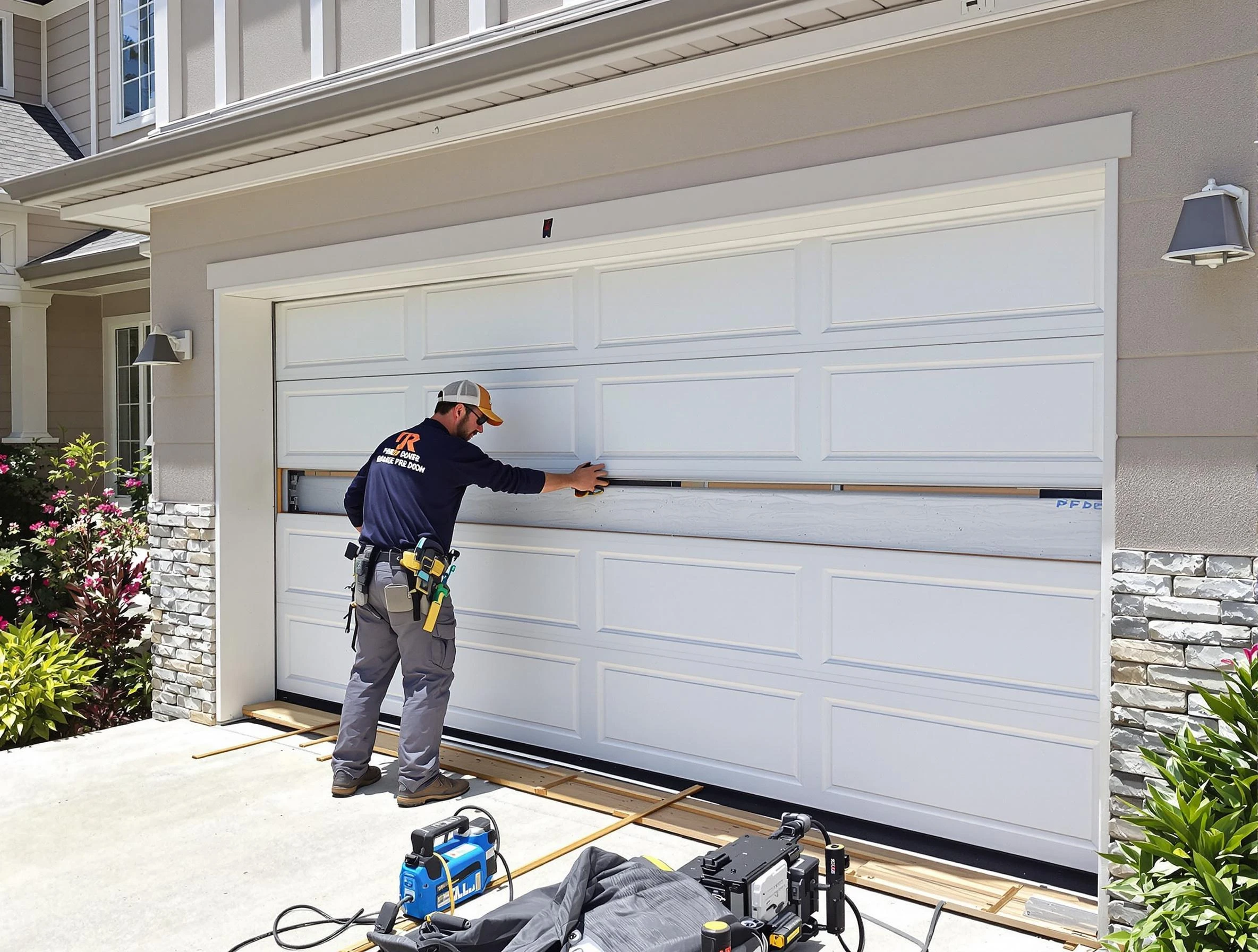 Methuen Town Garage Door Repair team performing complete garage door replacement at Methuen Town residence