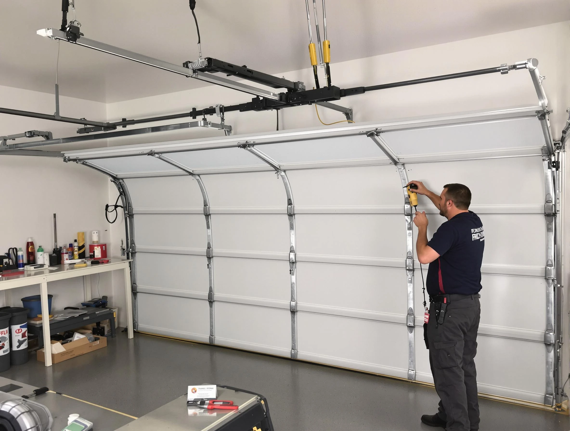 Methuen Town Garage Door Repair certified technician performing overhead door system repair in Methuen Town
