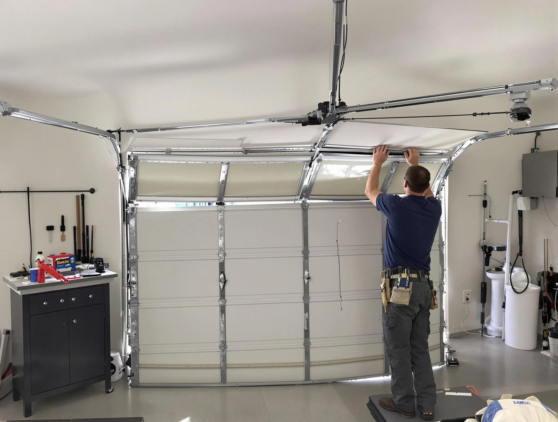 Methuen Town Garage Door Repair specialist performing precise section replacement on Methuen Town garage door